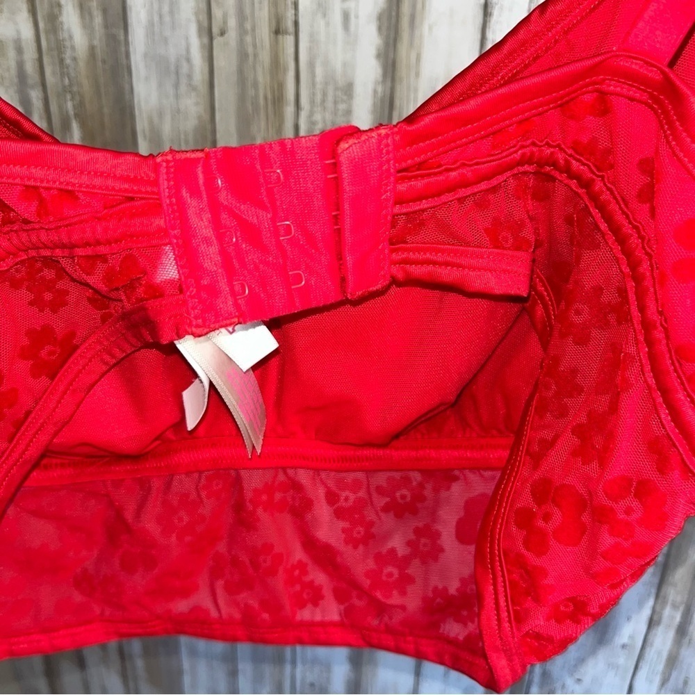 Victoria’s Secret PINK Red Floral Flocked Mesh Bralette - Picture 7 of 8